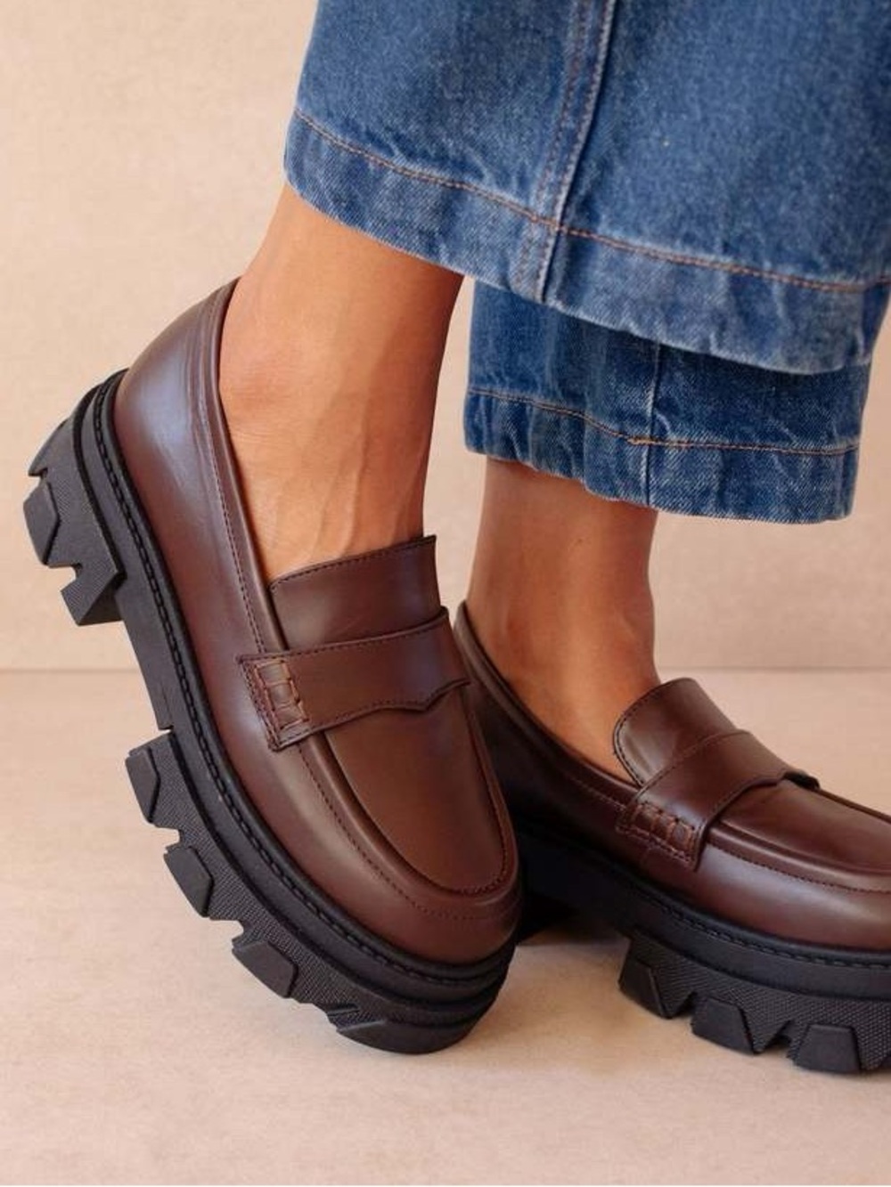 Alohas Trailblazer Loafer Lug Sole Platform Penny Coffee Brown Leather 40 US 9